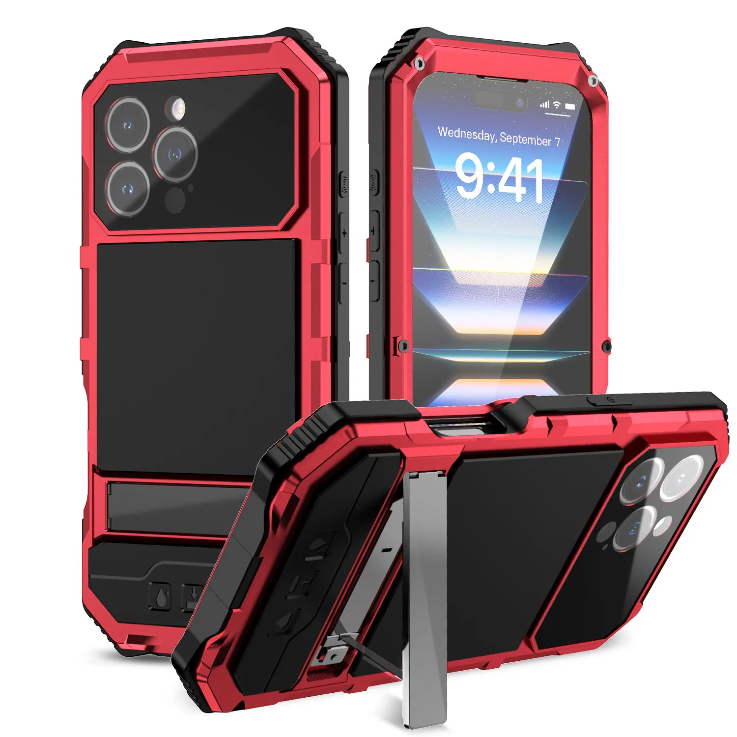 

Aluminum Heavy Duty Phone Cases for iPhone 16e 15 Pro Max 16 Plus Cover with Glass Screen Protector Outdoor Armor 16 Metal Cover