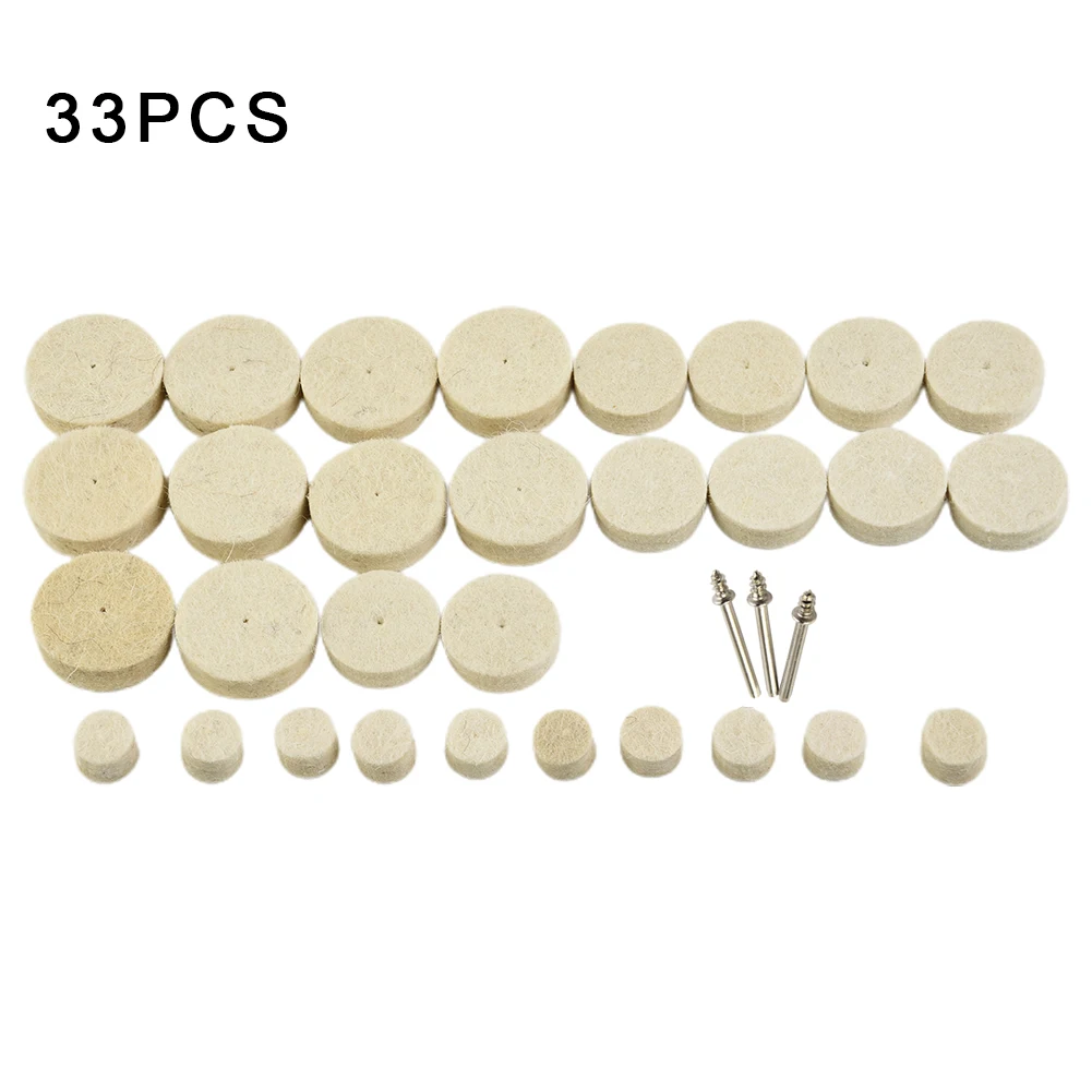 33Pcs/Pack Buffing Wheel Kit Polishing Wheel 3mm Wool Wheels Rotary Tool Accessories For Electric Grinder Felt Sanding Discs