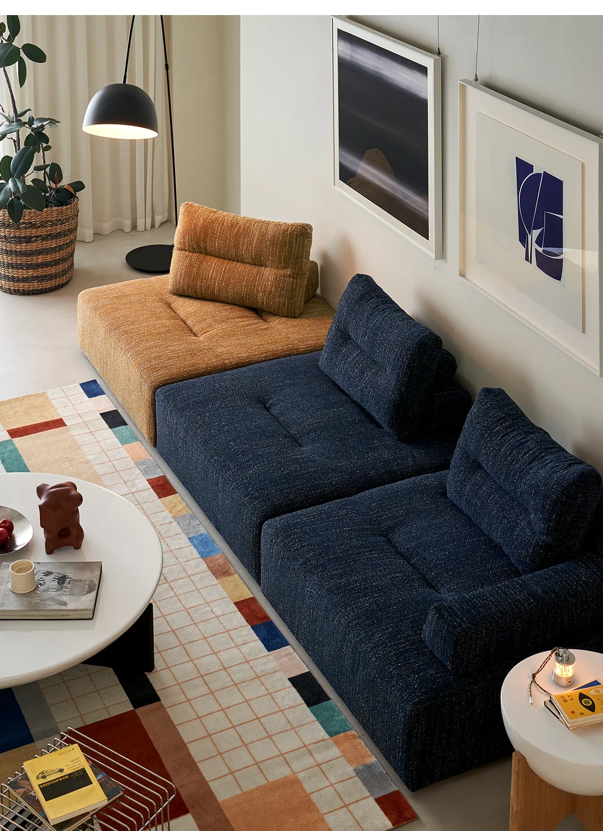 Cube fabric sofa wabi-sabi wind creative combination module small apartment living room straight row three people Z