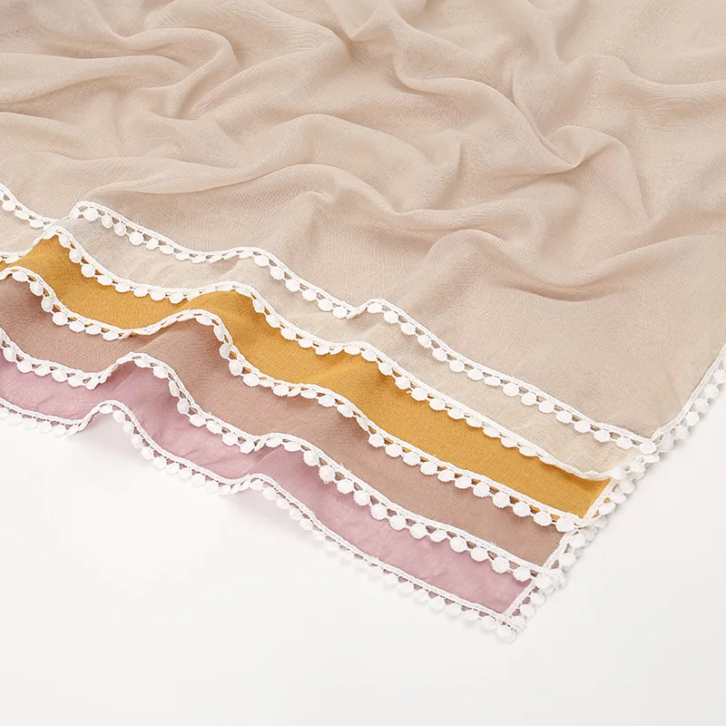 핫세일 신상 단색 심플 말레이시아 인도네시아 여성 민족 헤드스카프 블랙 앤 화이트 레이스 발리 원단 롱 타월 여성용