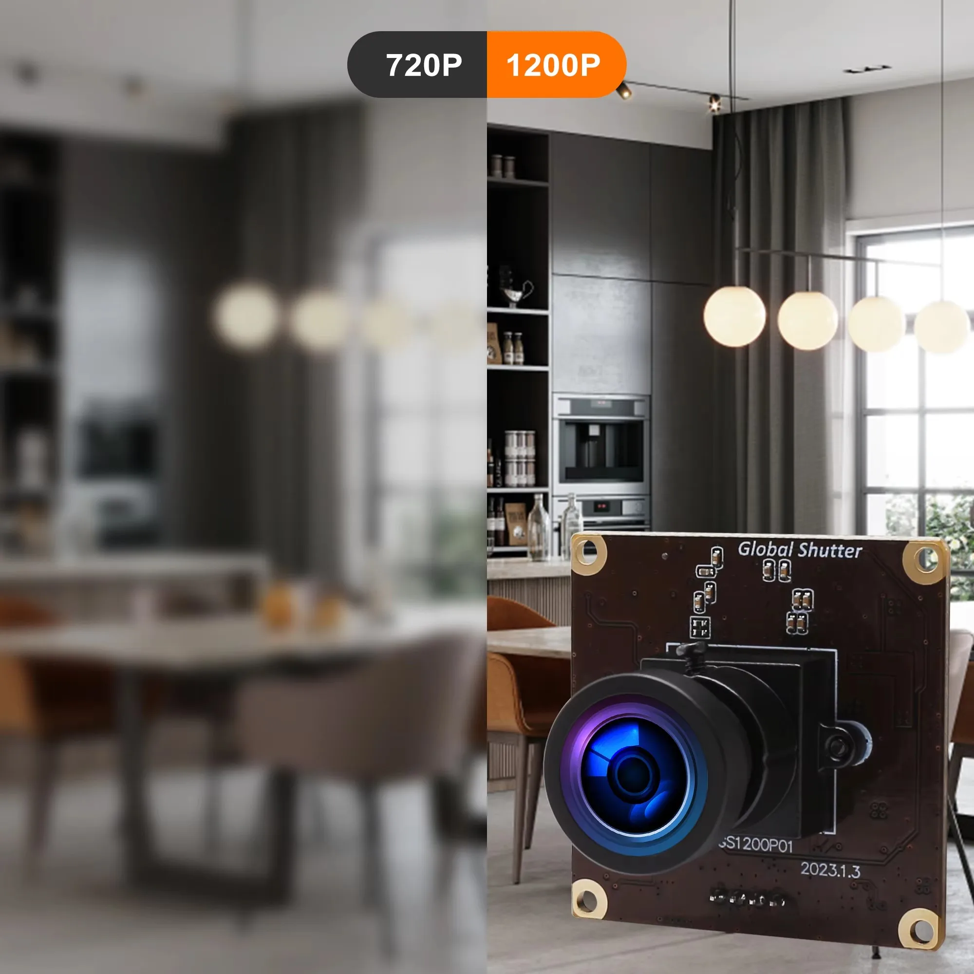 

ELP 1200P Global Shutter USB Camera Module 90fps High Speed USB Webcam Wide Angle Camera with 2.9mm Lens for Machine Vision
