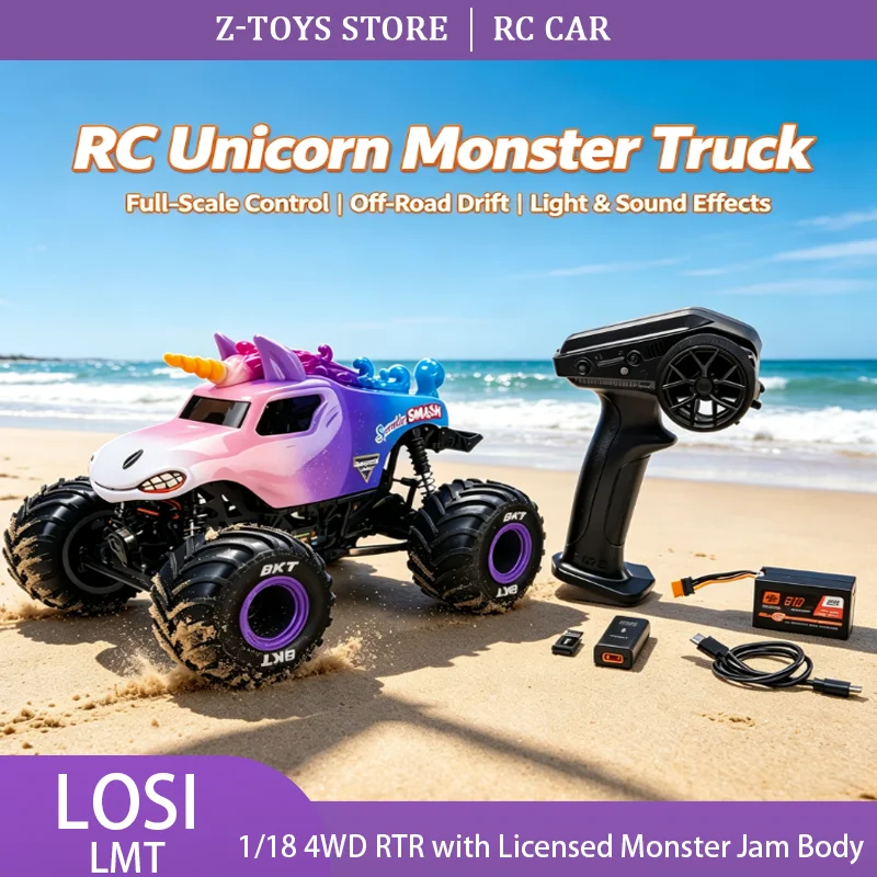Losi 1/18 Mini LMT Sparkle Smash RC Monster Truck 4WD Brushed RTR with Battery and Charger Licensed Body for Hobbyist