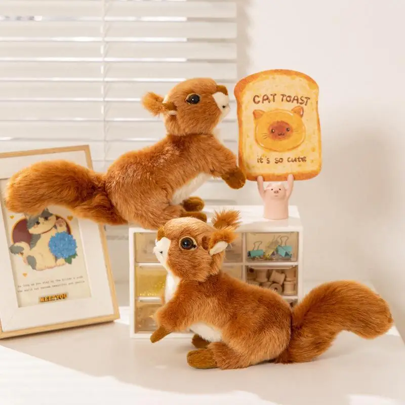 Simualtion Squirrel Plush Lovely: Animal Doll Sitting Lively Playful Home Decro Birthday Gifts Zoo Souvenir