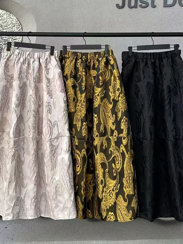 กระโปรงปักลายดอกไม้สไตล์ศิลปะ กระโปรงทรงเอไลน์เอวสูงทรงหลวม  กระโปรงยาวปานกลางแบบบอลกาวน์  แฟชั่นผู้หญิง ฤดูใบไม้ผลิ 2026