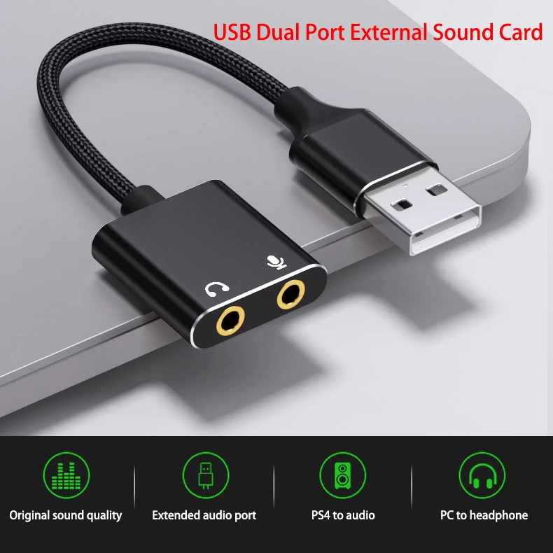 بطاقة صوت USB خارجية: قم بتوصيل سماعات الرأس والميكروفون في وقت واحد مع PC/PS4، بدون تأخير، كابل مضفر #5