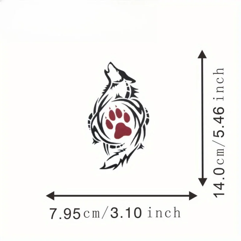 1PC "Wolf Tribal Design Car Sticker, Red Paw Print Decal, Unique Car Accessory for Personalization, Artistic Auto Decor"