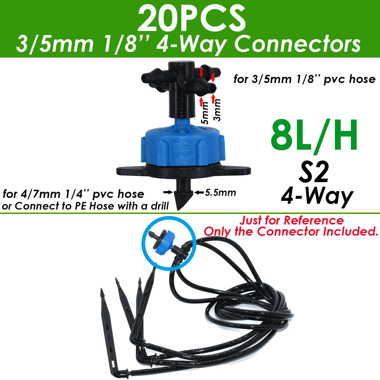 KESLA 50X złącze Tee montaż dla 3/5mm wąż kroplownik naprawy nawadniania zraszacz 1/8 \'\'kolczasty System nawadniania ogród 2 i 4 Way