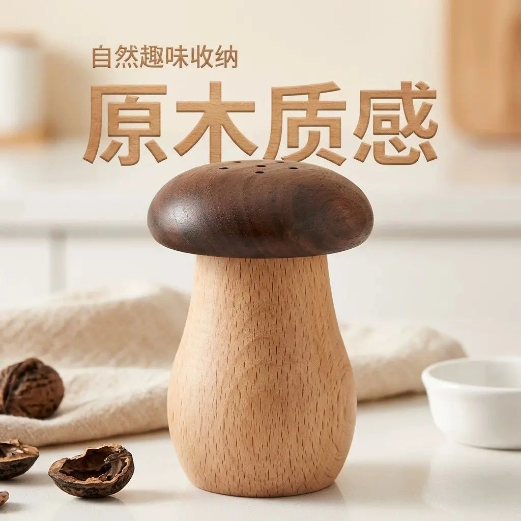 Wood mushroom toothpick jar cute and creative solid wood toothpick  holder practical and interesting home desktop decoration