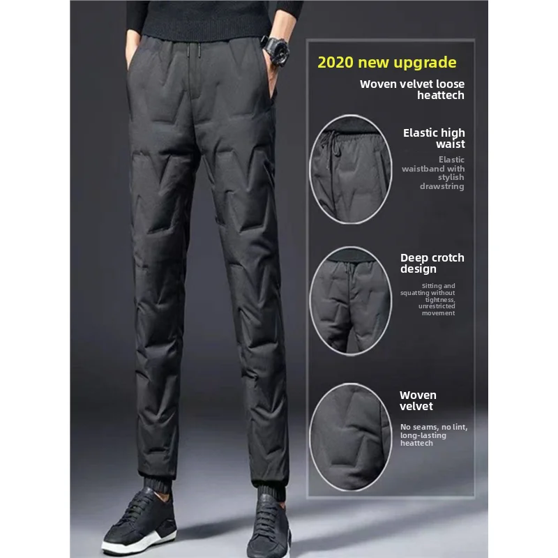 

Men's down Pants Winter Outdoor Wear Cold Resistant Polar Extreme Cold Trousers Fce Lined Long Pants for Middle Age Men