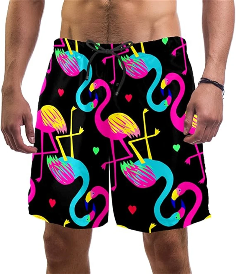 

Trendy Flamingo Graphic 3D Print Beach Shorts Men Fashion Summer Swimming Hawaiian Shorts 2025 New Quick-drying Men Short Pants