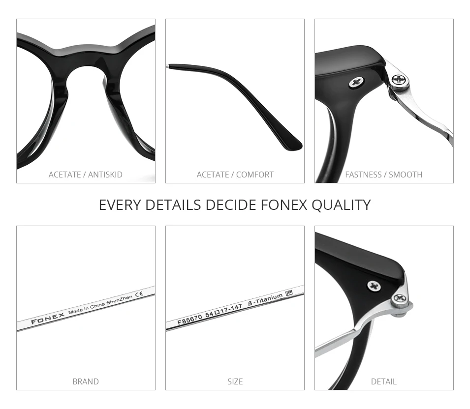 FONEX Acetat Titan Brille Rahmen Männer Marke Design Vintage Retro Quadratische Brillen Frauen Spektakel Japanische Brillen 85668 – Detail 13