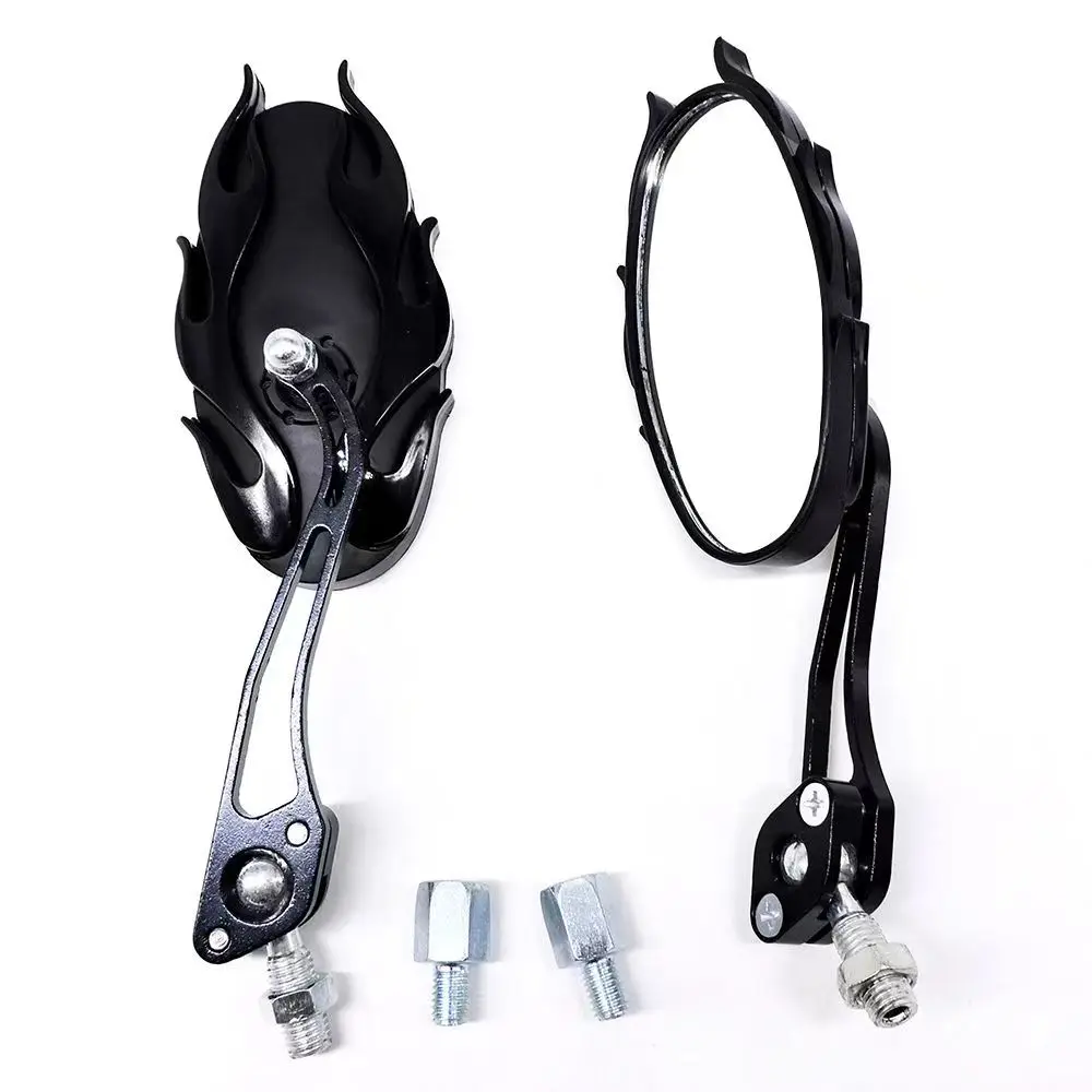 Pair 8mm10mm For Harley Dyna Softail Sportster Road King Chrome Skull Flame Rearview Mirrors image 3