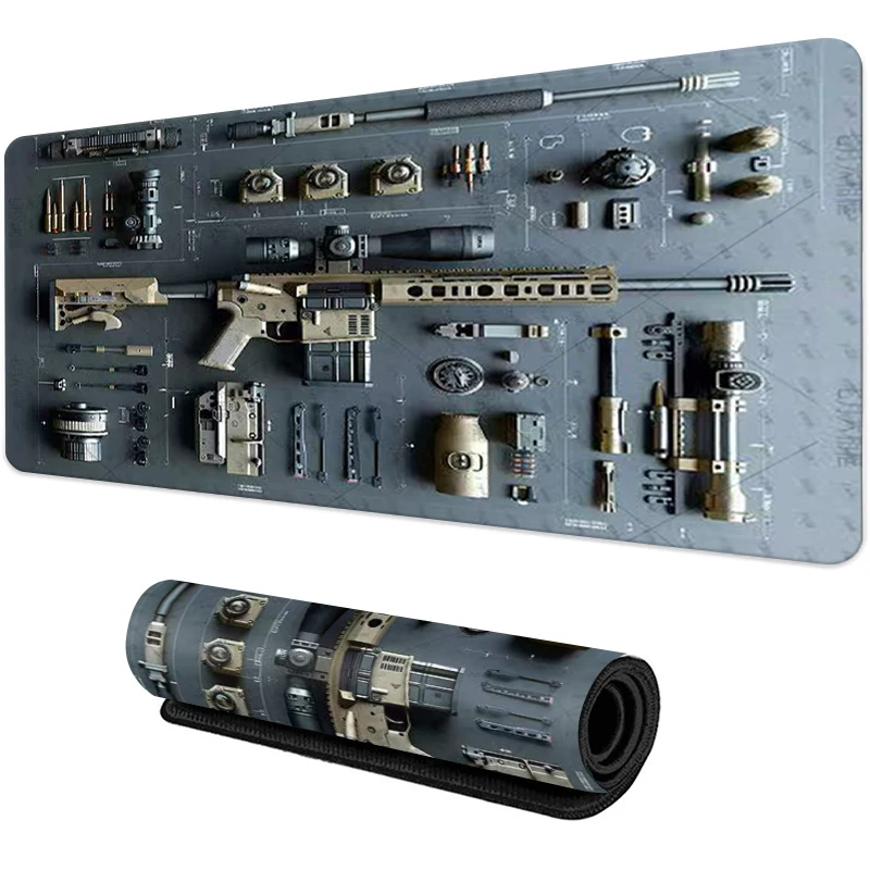 لوحة ماوس لوحة المفاتيح Super Cool Gun Model، لوحة ماوس ألعاب ثلاثية الأبعاد، لوحة ماوس هدية مع حواف مخيطة بقاعدة مطاطية غير قابلة للانزلاق