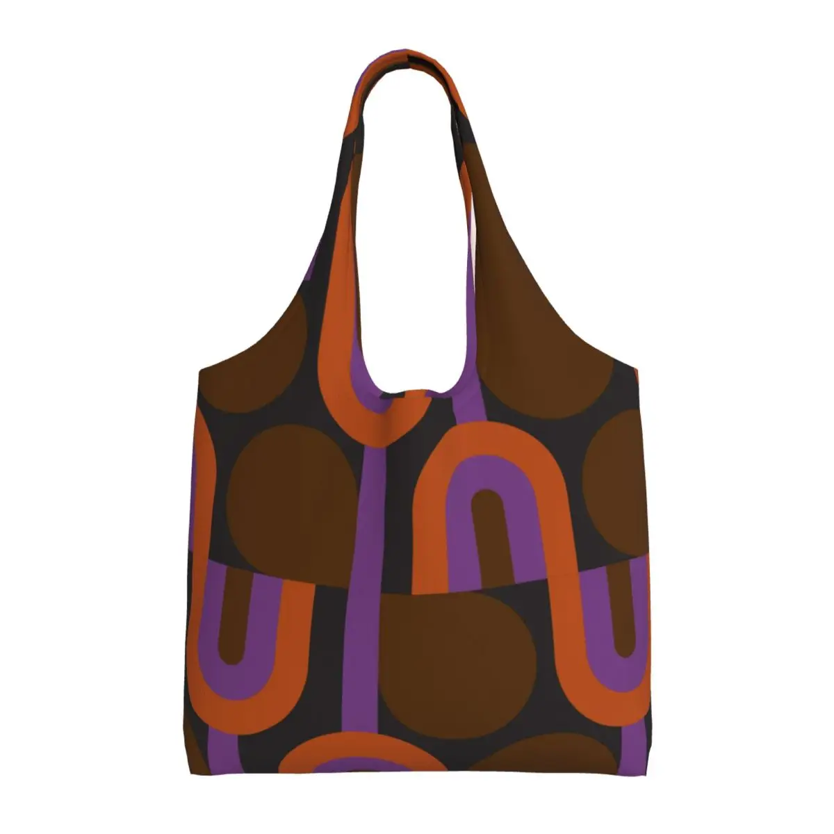 Custom Print Circle Line Autumn Grocery Shopping Bags Printed Canvas Shopper Shoulder Tote Bag Big Capacity Portable Handbag