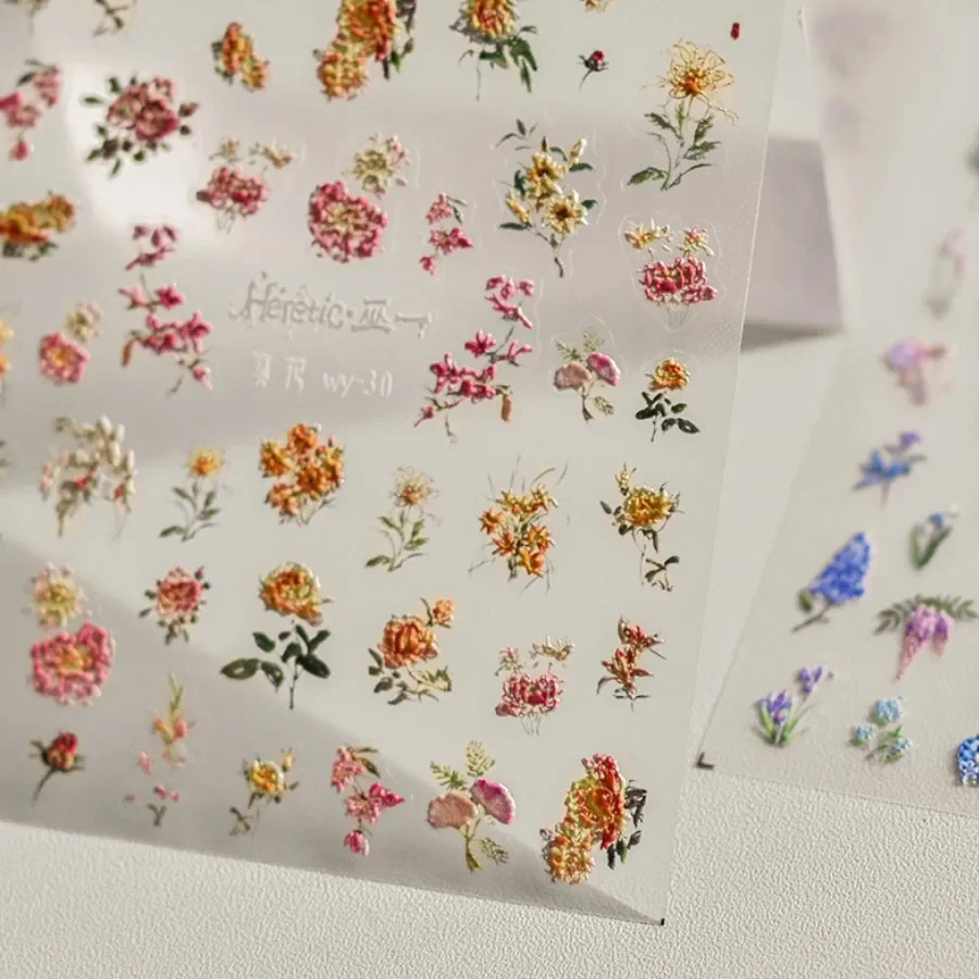 1 stücke 5d Chrysantheme Nagel Aufkleber chinesischen Kran Papagei Glyzinien Blume selbst klebende Nail Art Dekorationen Abziehbilder Zubehör