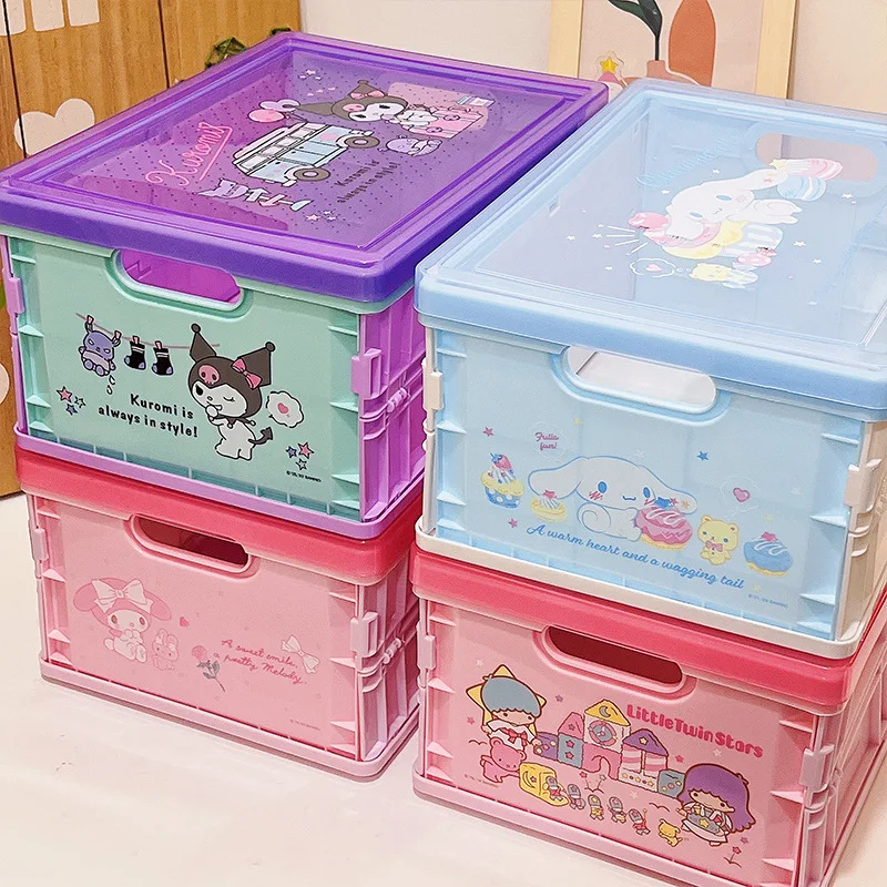 

Cute Sanrio Cartoon Kuromi Cinnamoroll Foldable Cosmetic Storage Box Plastic Dust-Proof Desktop Organizer Child Stationary Gift