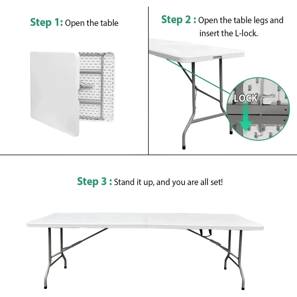 Mesa dobrável portátil de plástico branco resistente de 96 polegadas para uso interno e externo