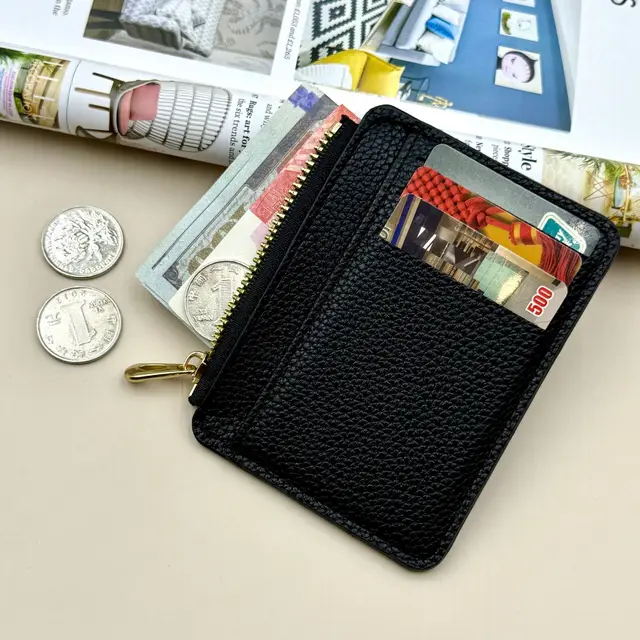 Portfelik na karty Homefish Mini Zipper CardBag Slim ID Bank Purse Wallet Credit Organizer Przenośny Mały Ultracienki Krótki Portfel Męski Czarny
