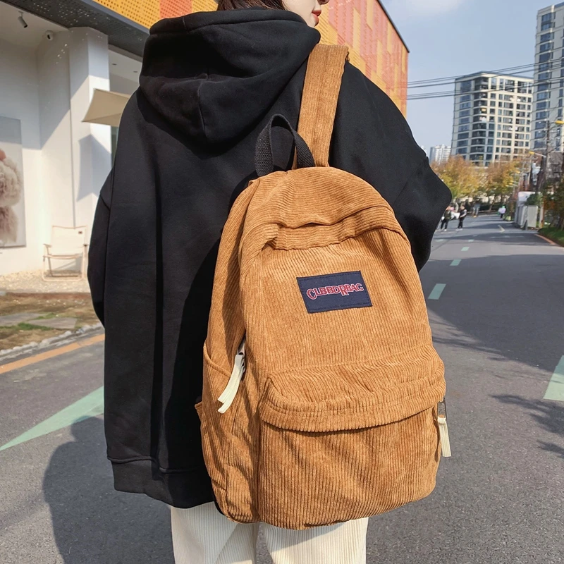 

Corduroy Vintage Women Backpack Fashion Ladies Male College Backpack For Teenage Girl School Bag Striped Rucksack Travel Bookbag