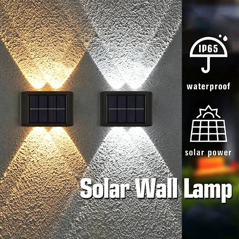 Solar Wall Lights for Outdoor Solar Fence Lights Up and Down LED Light Dusk To Dawn Solar Powered Light for Garden Porch Yard