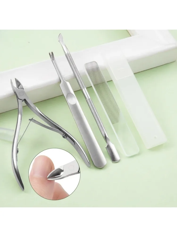 Ciseaux à cuticules en acier inoxydable, Kit de vernis à ongles, nettoyeur d'ongles avec tampon, pinces de coupe, outils de manucure et de pédicure, 1/2/4 pièces