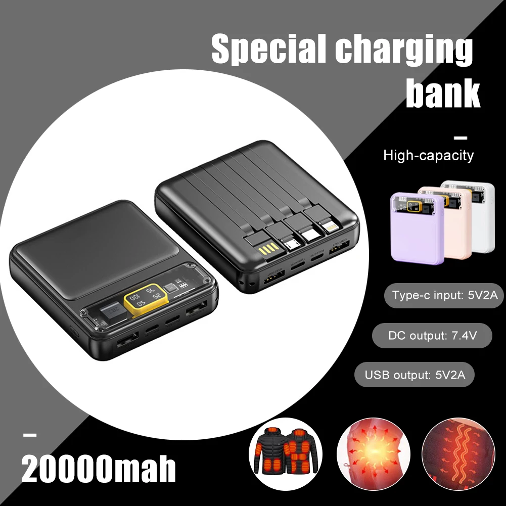 Power Bank 20000mAh Portable Charger Phone Fast Charging External Battery Pack for Heating Vest Jacket Electric Heated Equipment