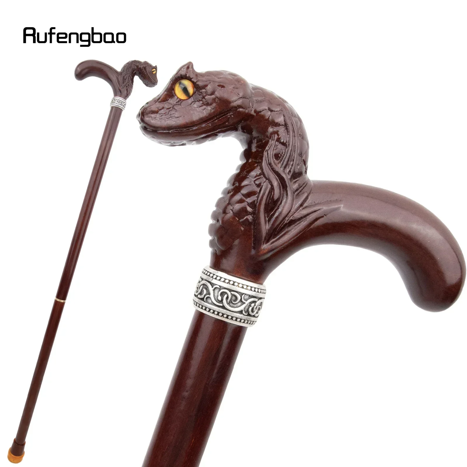 Brown Cobra Snake Wooden Fashion Stick Decorative Vampire Cospaly Party Wood Walking Cane  Performance stage Cane  93cm