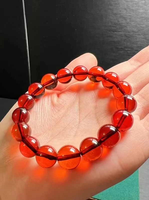 

12 мм натуральный кроваво-красный янтарь прозрачные круглые бусины браслет для женщин и мужчин модное редкое красное янтарное ожерелье целебный камень AAAAA