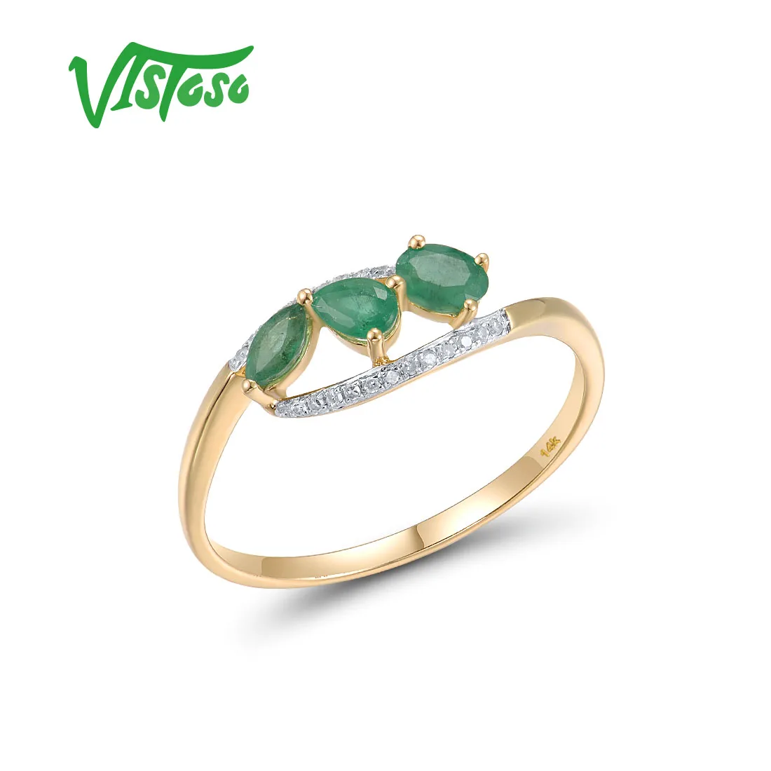 VISTOSO Gold Rings Genuine 14K 585 Yellow Gold For Women Sparkling Emerald Diamond Rings Delicate Elegant Trendy Fine Jewelry