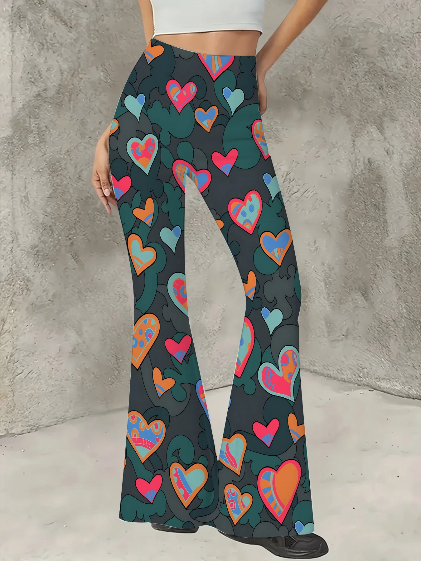 

Women's Boho Printed Flare Pants Vintage Knit High Waist Wide Leg Trousers