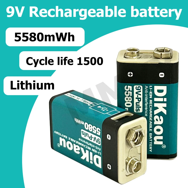 1-2PCS USB 9V Rechargeable Battery 5580mWh Type-C Rechargeable 6F22 9V Li-ion Battery for RC Helicopeter Model Multimeter Toy