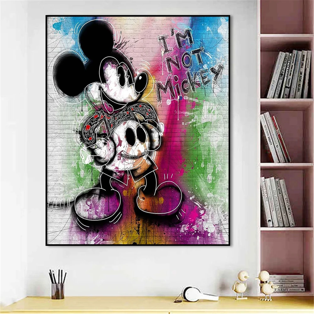 Disney Mickey Mouse Disco Graffiti Painting Modern Wall Art Canvas Poster Print Pop Picture Living Room Home Bar Decor Cuadros