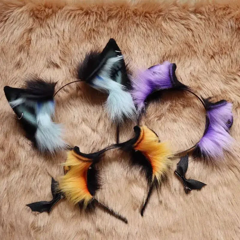 Personalizado feito à mão anime besta animal abóbora diabo lobo gato curling orelhas hairhoop headwear bandana para o natal cosplay prop