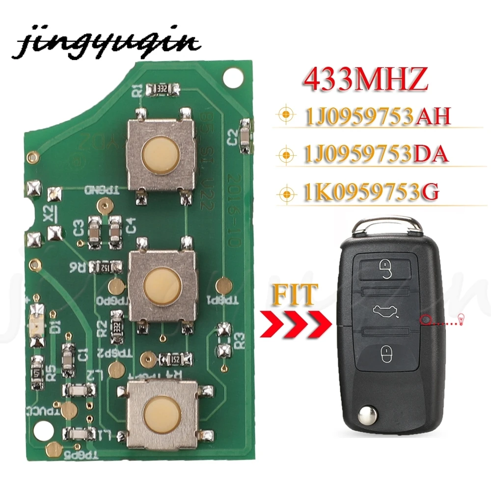 jingyuqin Remote Car Key Board 1J0959753AH 1K0959753DA 1K0959753G 433Mhz For VW Golf Passat Polo Jetta Touran Bora Sharan