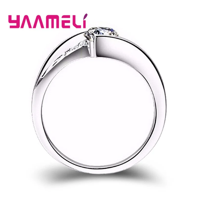 Female Round Zircon Stone Ring Vintage 925 Sterling Silver Color Wedding Jewelry Promise Crystal Engagement Bague for Women