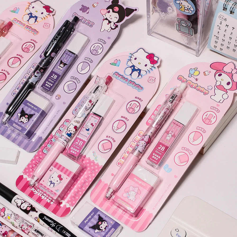 Ensemble de stylos mécaniques Sanrio Hello Kitty Kuromi Melody, papeterie pour étudiants, recharge de mine, stylo automatique, cadeaux pour femmes