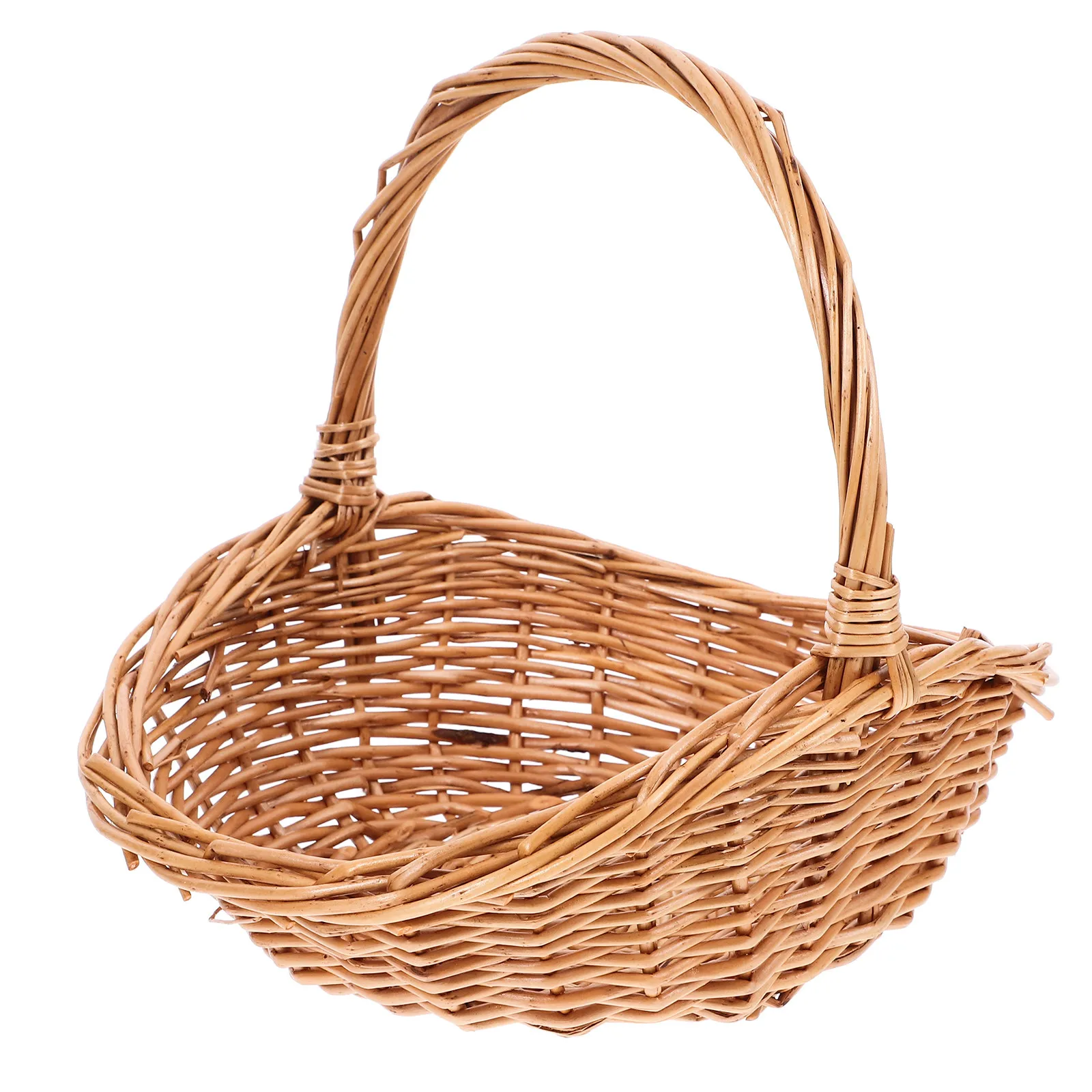 Tightly Woven Handmade Woven Basket Small Space Saving Portable Picnic Basket for Camping Fruit Food Storage Outdoor Decor