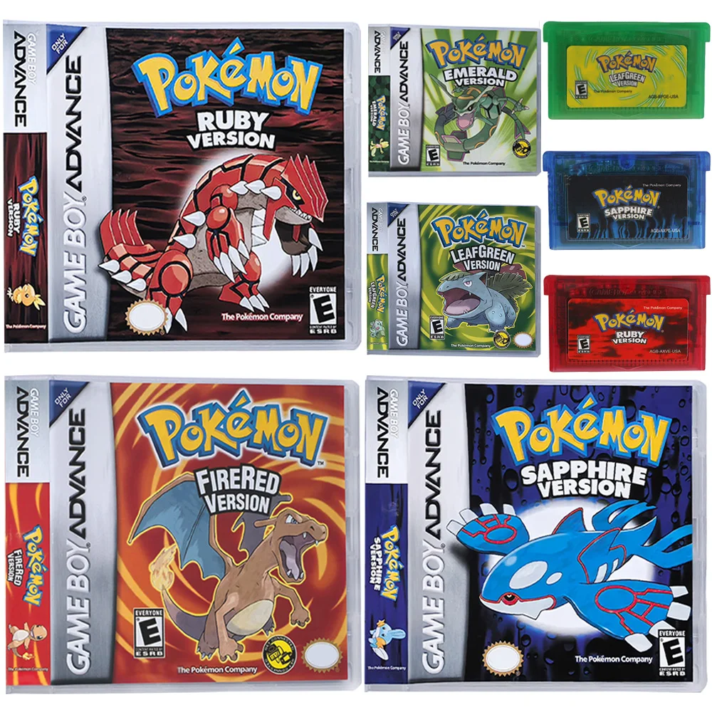 New Pokémon Series Emerald FireRed Leafgreen Ruby Sapphire 5 Versions GBA Game in Box for 32 Bit Video Game Cartridge No Manual