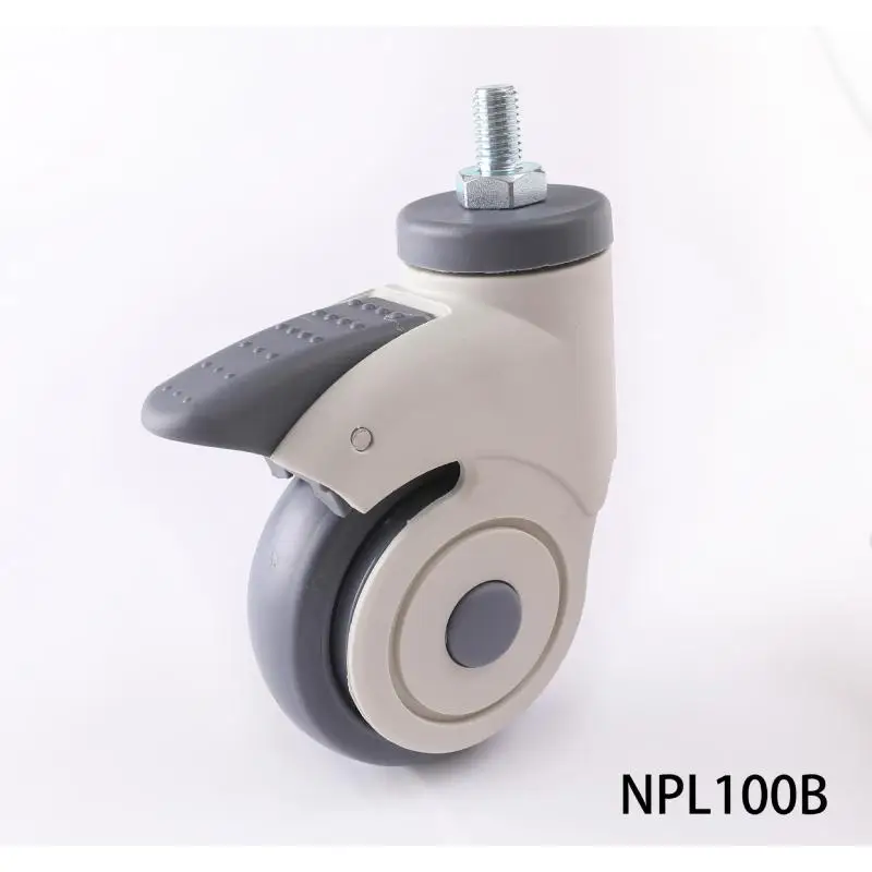 1 Pcs 4 Inch Heavy Duty All-plastic Silent Caster, M Threaded Stem With Lock, Wear-resistant For Medical Bed & Hand Cart