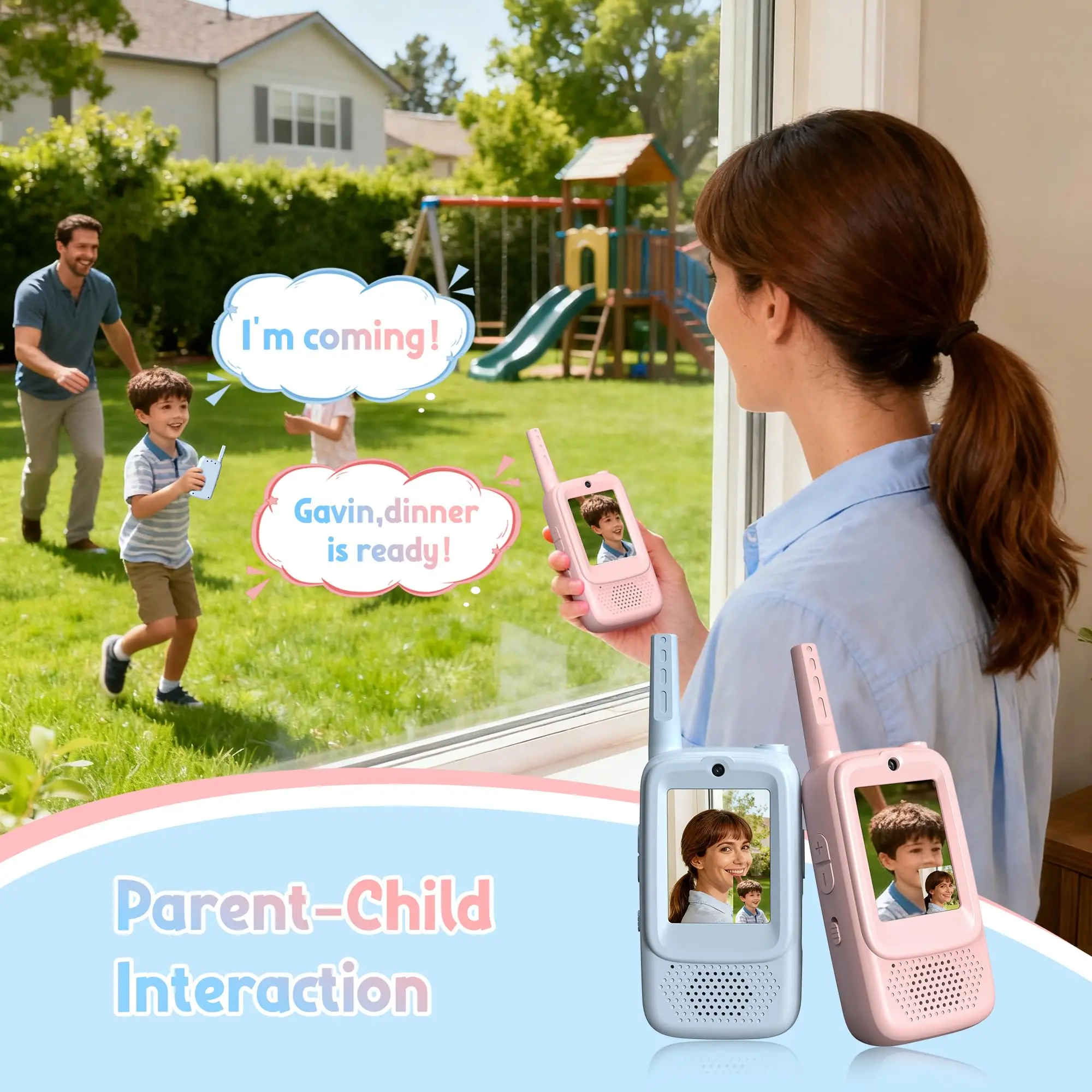 جهاز اتصال داخلي محمول بالفيديو للأطفال قابل لإعادة الشحن للأطفال من سن 3 إلى 12 عامًا ألعاب عائلية للأنشطة الخارجية والتخييم والمشي لمسافات طويلة