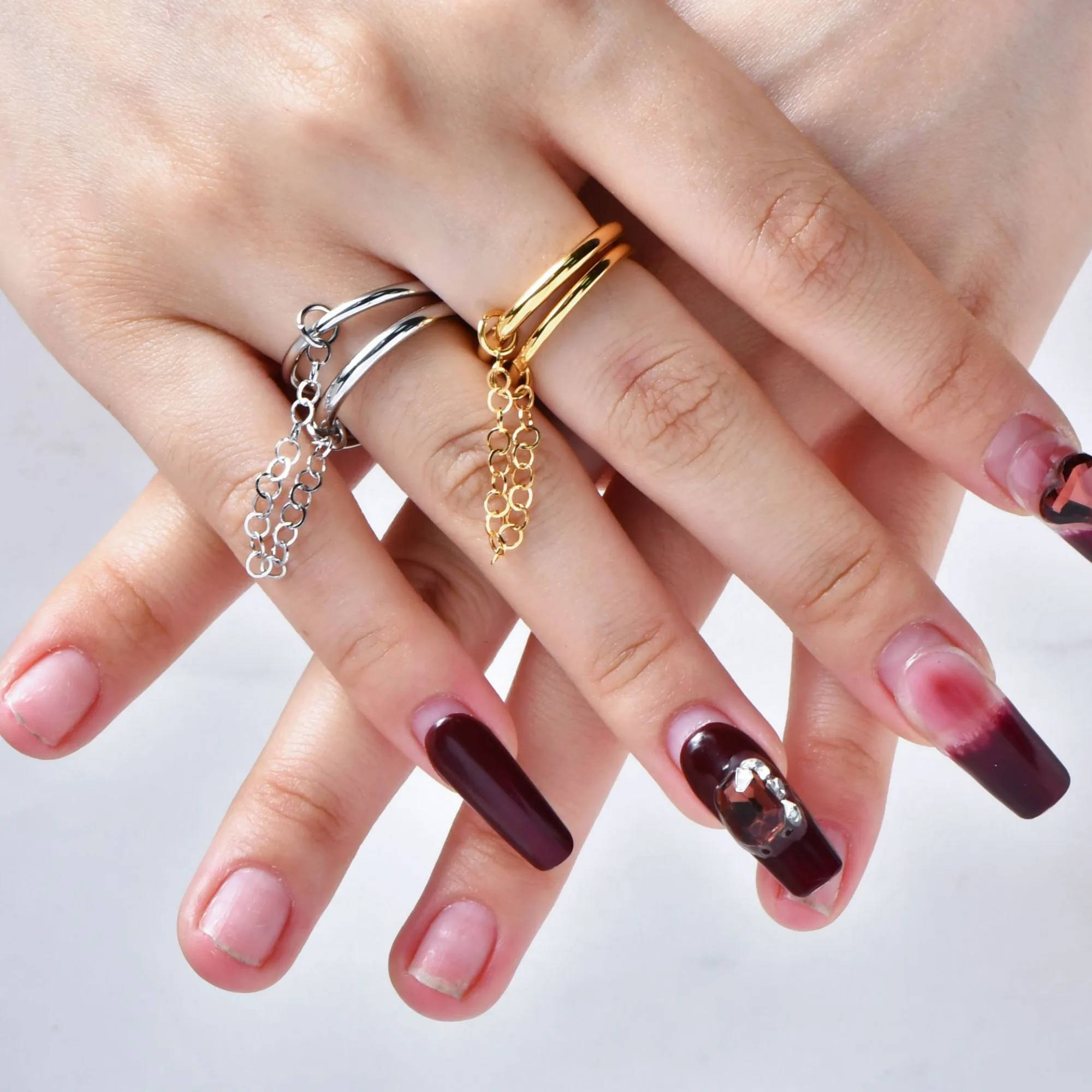 الفولاذ المقاوم للصدأ دائرة مزدوجة سلسلة مرتبطة خواتم الاصبع للنساء تكويم بوهو مجوهرات Anillos دي Acero غير قابل للأكسدة الفقرة Mujer