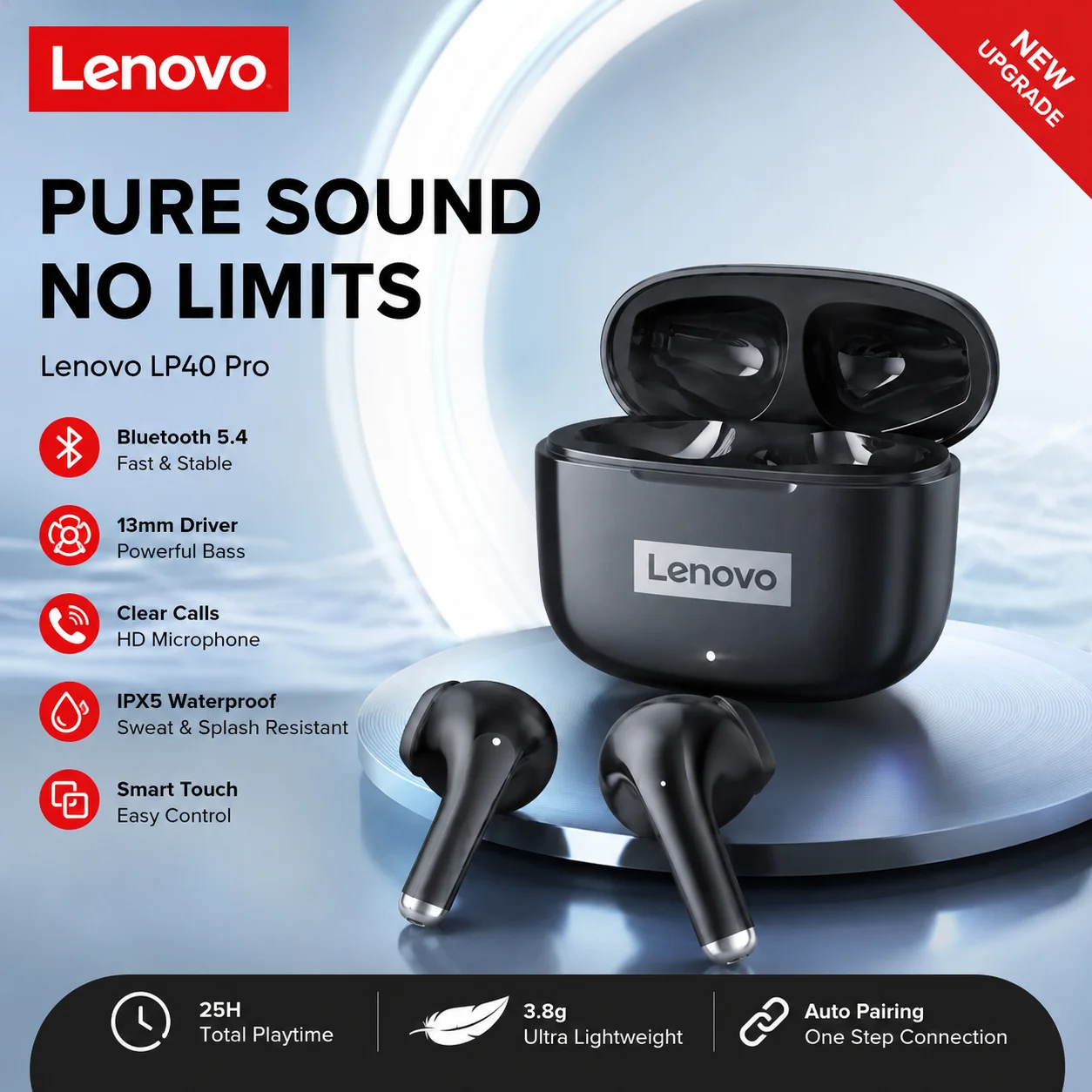 Original Lenovo LP40 Pro Wireless Bluetooth5.4 Headphones TWS Earphones Touch Control Sport Headset Stereo Earbuds For Phone New