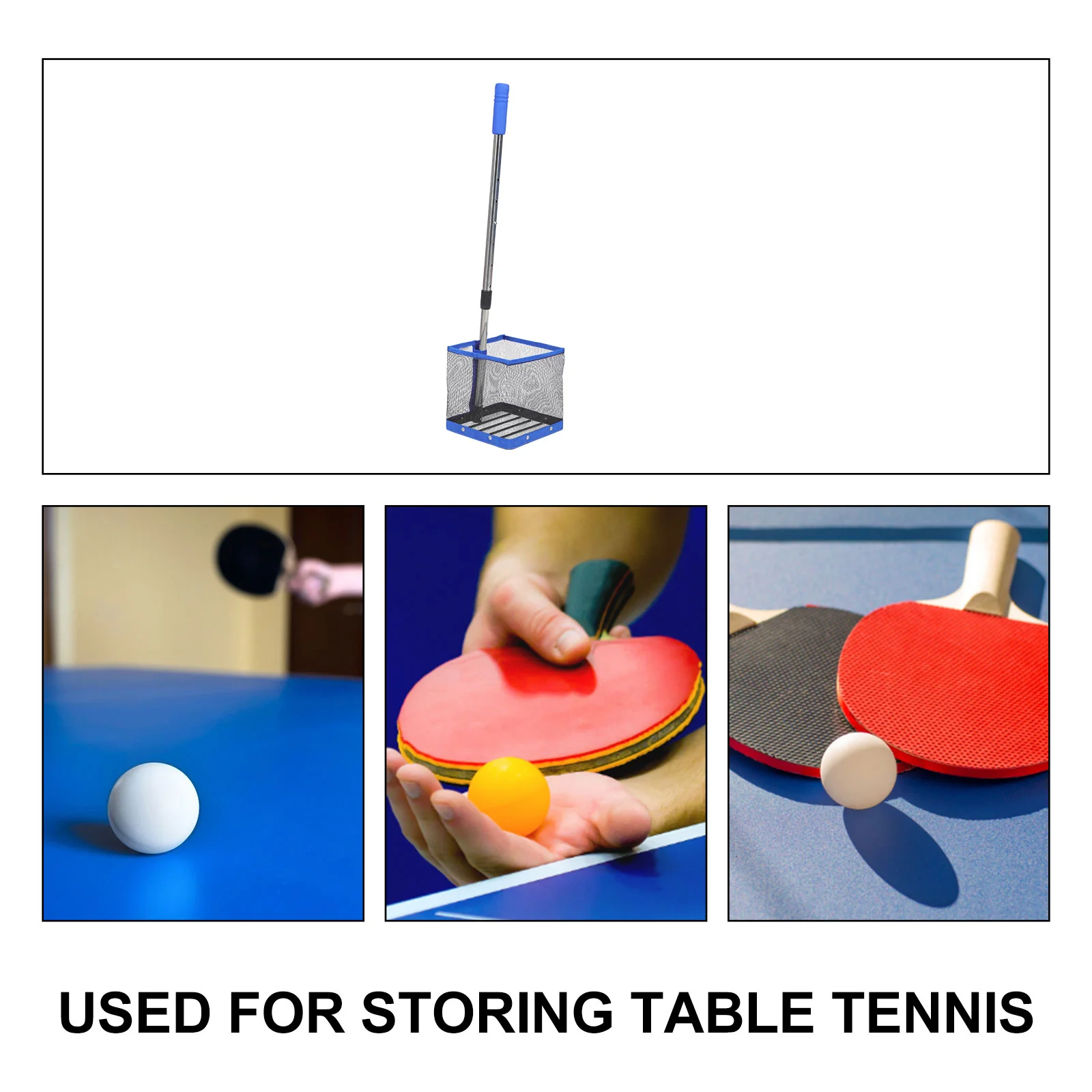 Tennis Table Ball Picker Collector Pingpong Container Machine Telescopic Handle Blue