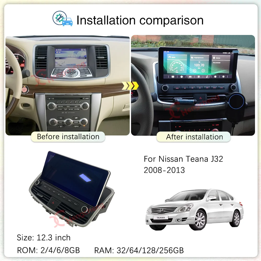 12.3inch For Nissan Teana J32 2008-2013 Car Multimedia Player GPS Navigation Android12 8Core 8+256G Carplay Car CD No 2 Din DVD