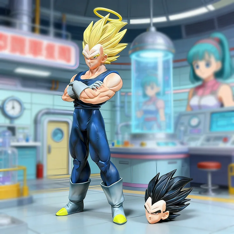 

Anime Dragon Ball 28cm Figure WDH Vegeta Action Figures Double Head Sculpture Vegeta Super Saiyan Model PVC Collectible Toys