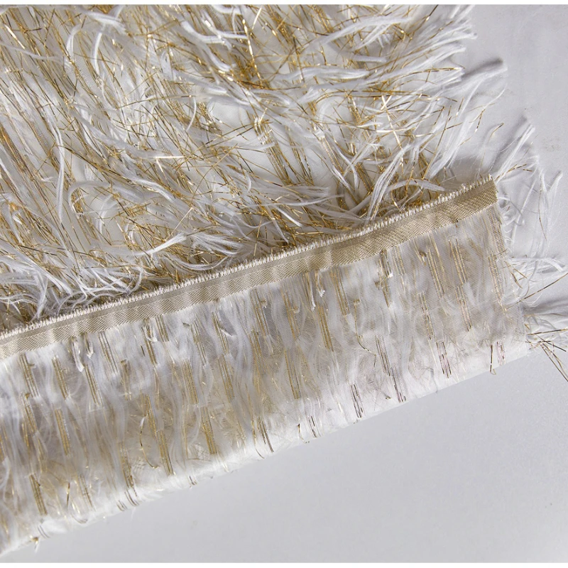 50x145cm Gold White Feather Tassel Fabric Metallic Yarn Textured Handmade DIY Wedding Dress Evening Gown Costume Designer Fabric view 6