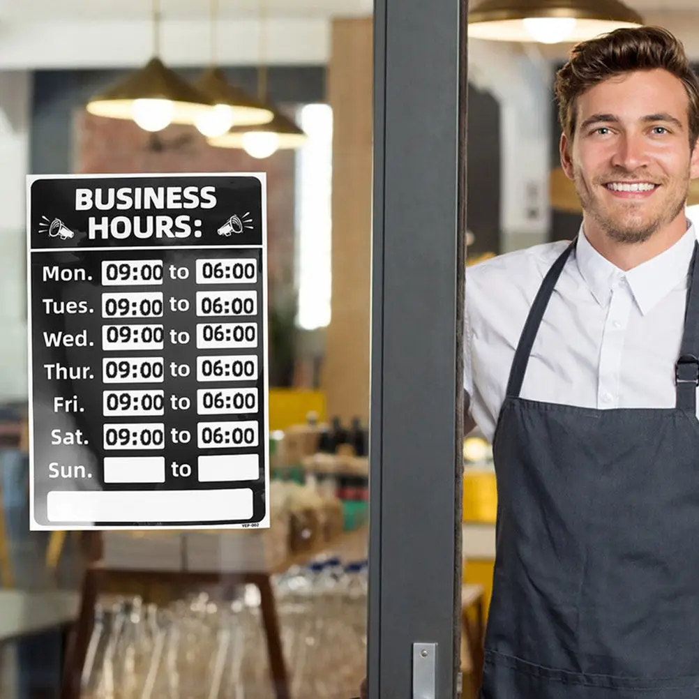 

2 Sheets Operating Hours Sticker Pack Clear Adjustable Time Labels for Business Windows Doors Open Closed Signage Stylish Hour