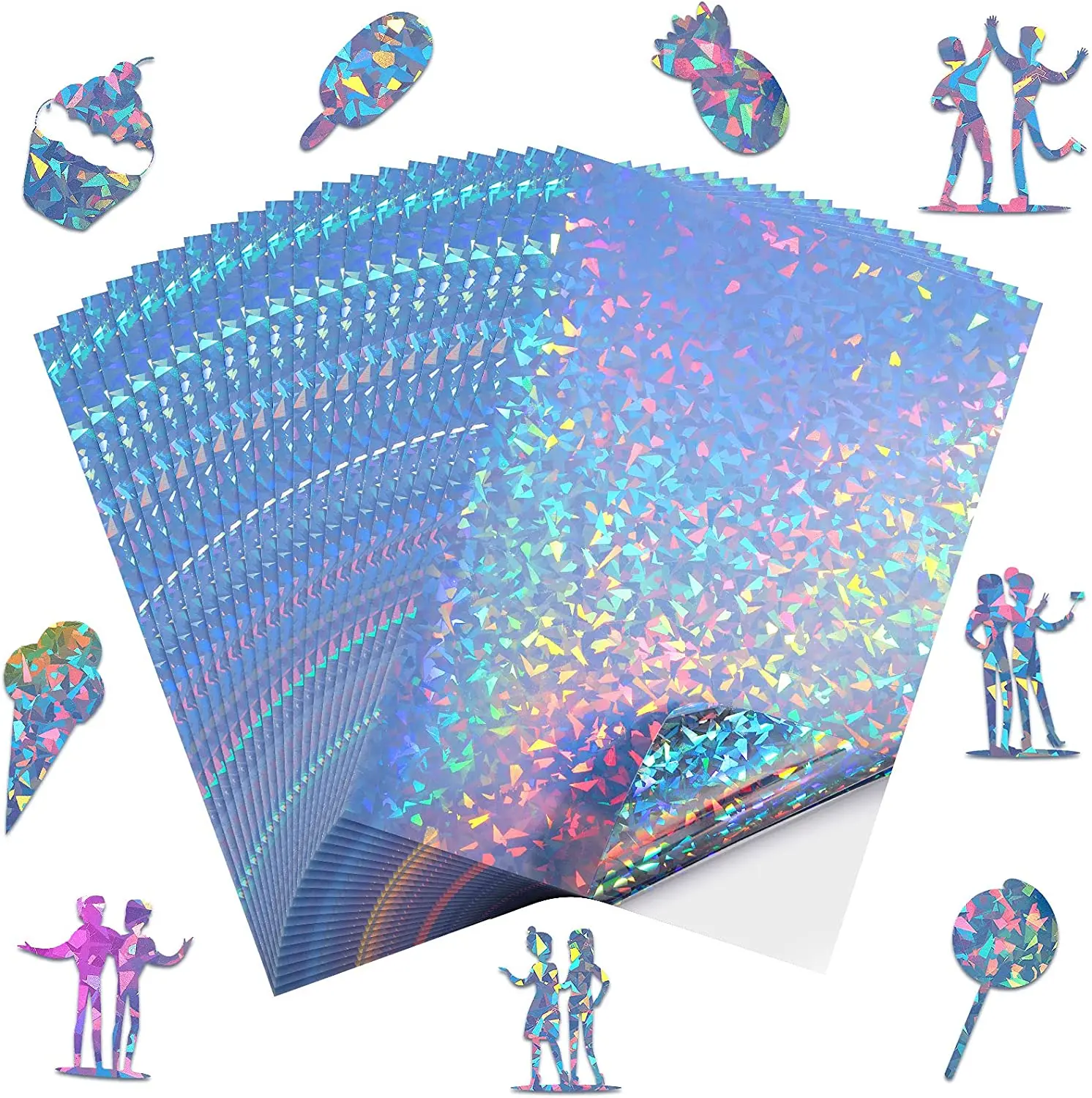 12 SheetsXA4 Film Sparkle Holographic Laminate Sheets Clear Glitter A4 Size Vinyl Sticker Paper Holographic Overlay Self Adhesiv