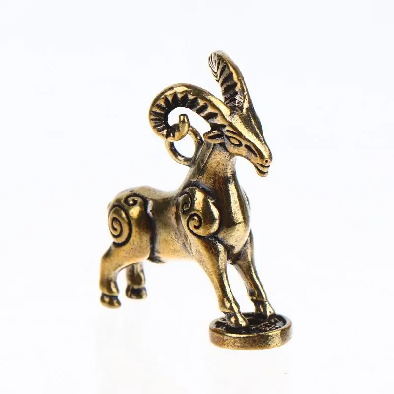 Solid Brass Zodiac Goat Figurine Step On Money Lucky Sheep Sculpture Auspicious Animal Statue for Collection Gift Home Decor