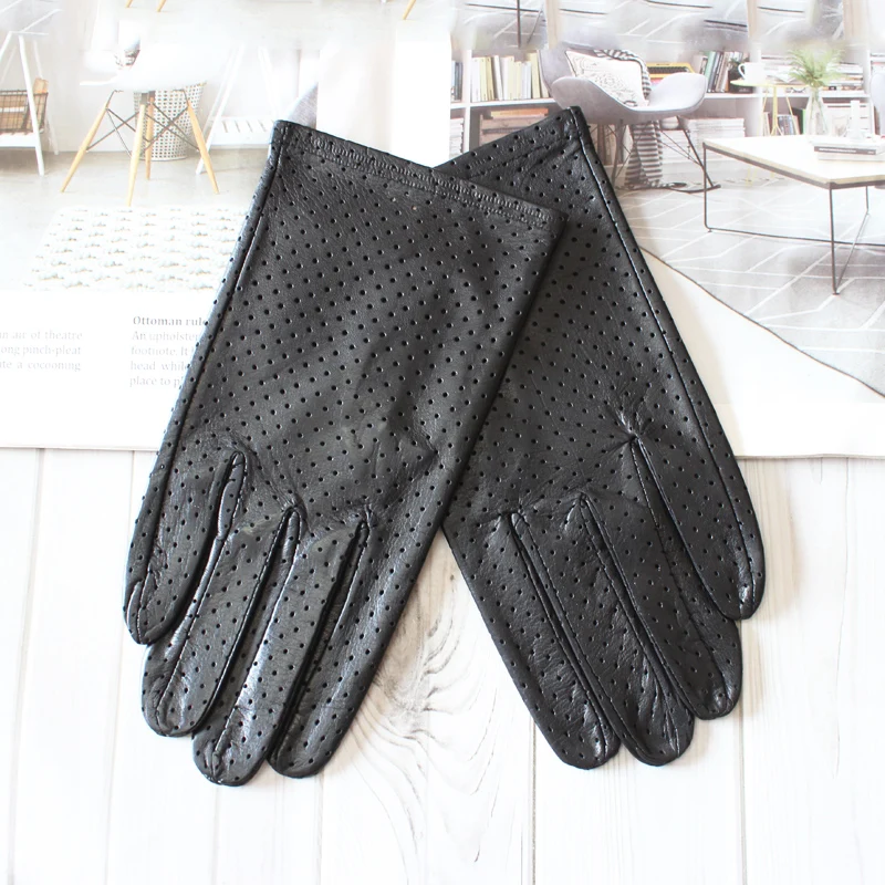 Guantes de piel de cabra de alta calidad para hombre, guantes de cuero sin forro, malla hueca ultrafina, transpirable, ciclismo, conducción, verano, nuevo